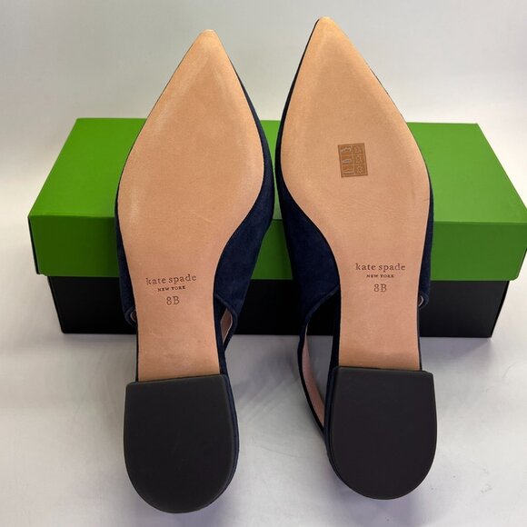 Kate Spade Veronica Flat Size 8 B Navy Suede Slingback Bow Pointed Toe Shoe - Picture 13 of 14